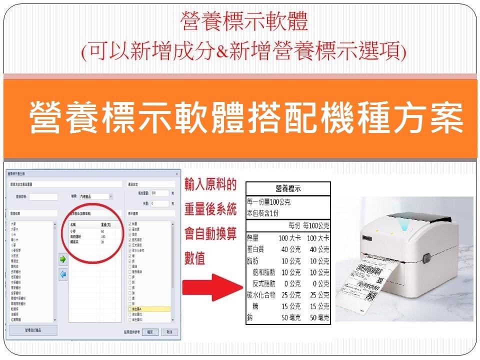 營養計算軟體/營養標示 搭配機種 X420B純熱感標籤機 (條碼機)